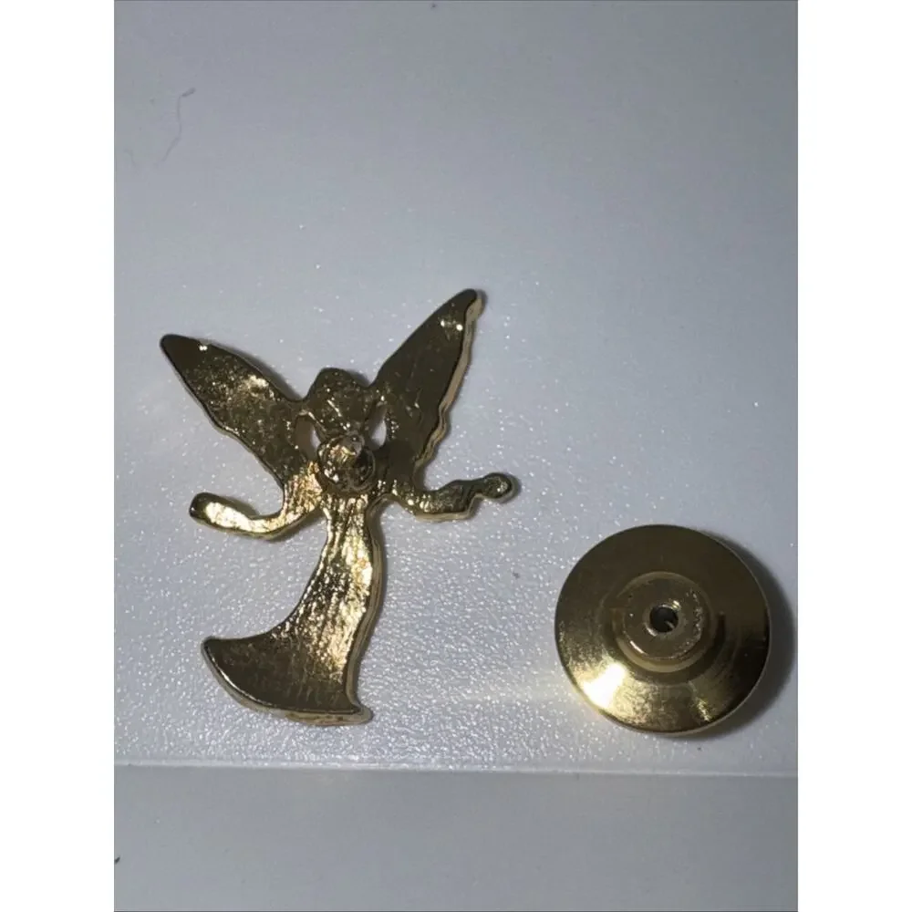 Vintage Guardian Angel Lapel Pin Gold Shirt Hat Collar Push Back Back Brooch